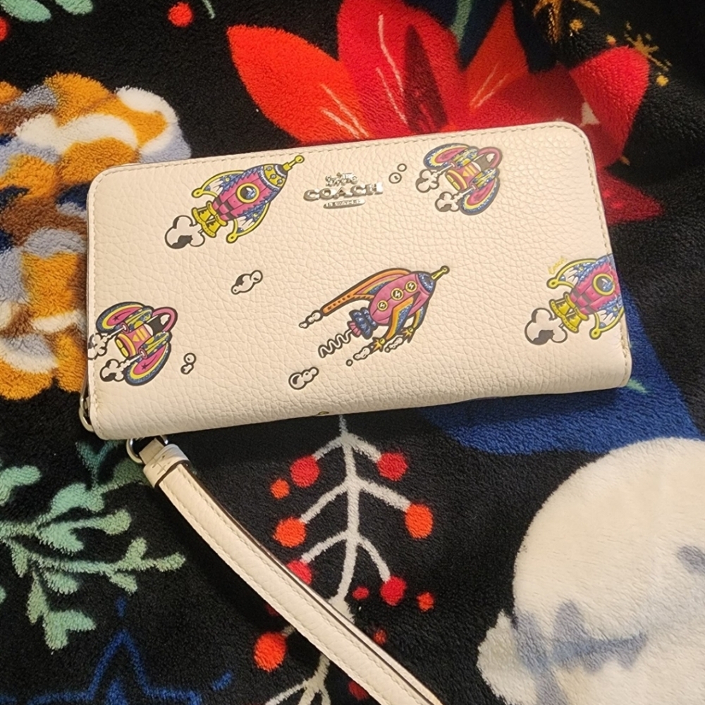 Cosmic Coach Long Zip Around Wallet With Rocket Print